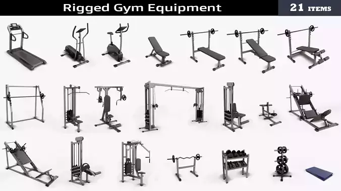 Rigged Gym Equipment Low-poly 3D model