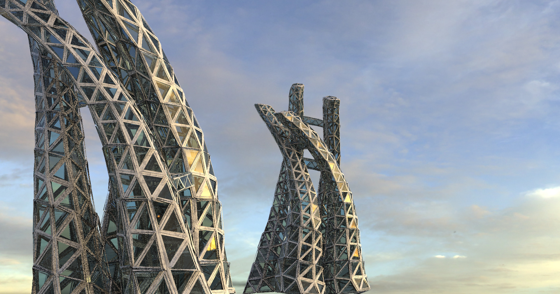 Glass pyramid Elite Tower Complex kitbash 3D model_3