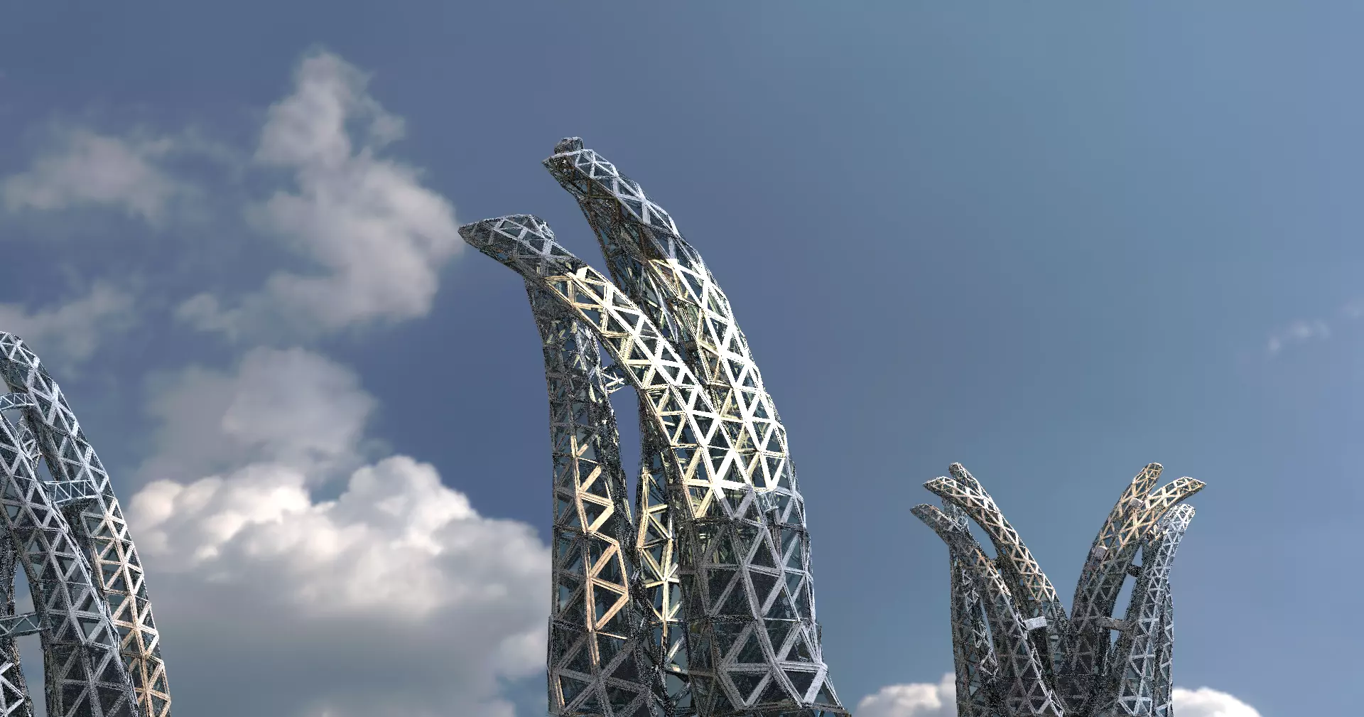 Glass pyramid Elite Tower Complex kitbash 3D model_0