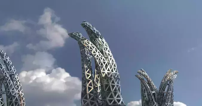 Glass pyramid Elite Tower Complex kitbash 3D model