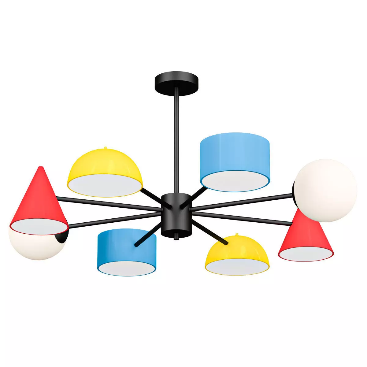 Modern Red Geometric Chandelier with White Glass 3D model