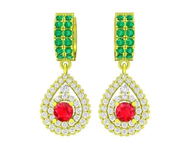 Luxury Hoop Drop Earrings with Pear Shape Gemstone Design 5920 3D print model