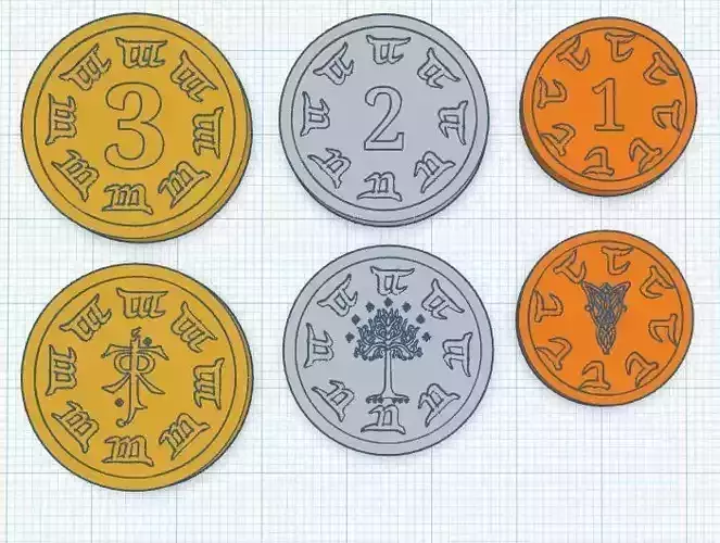 LORD OF THE RINGS DUEL FOR MIDDLE EARTH BOARD GAME CUSTOM COINS 3D model