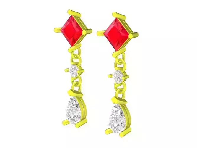 Elegant Drop Earrings with Princess and Pear Cut Stones for 5921 3D print model