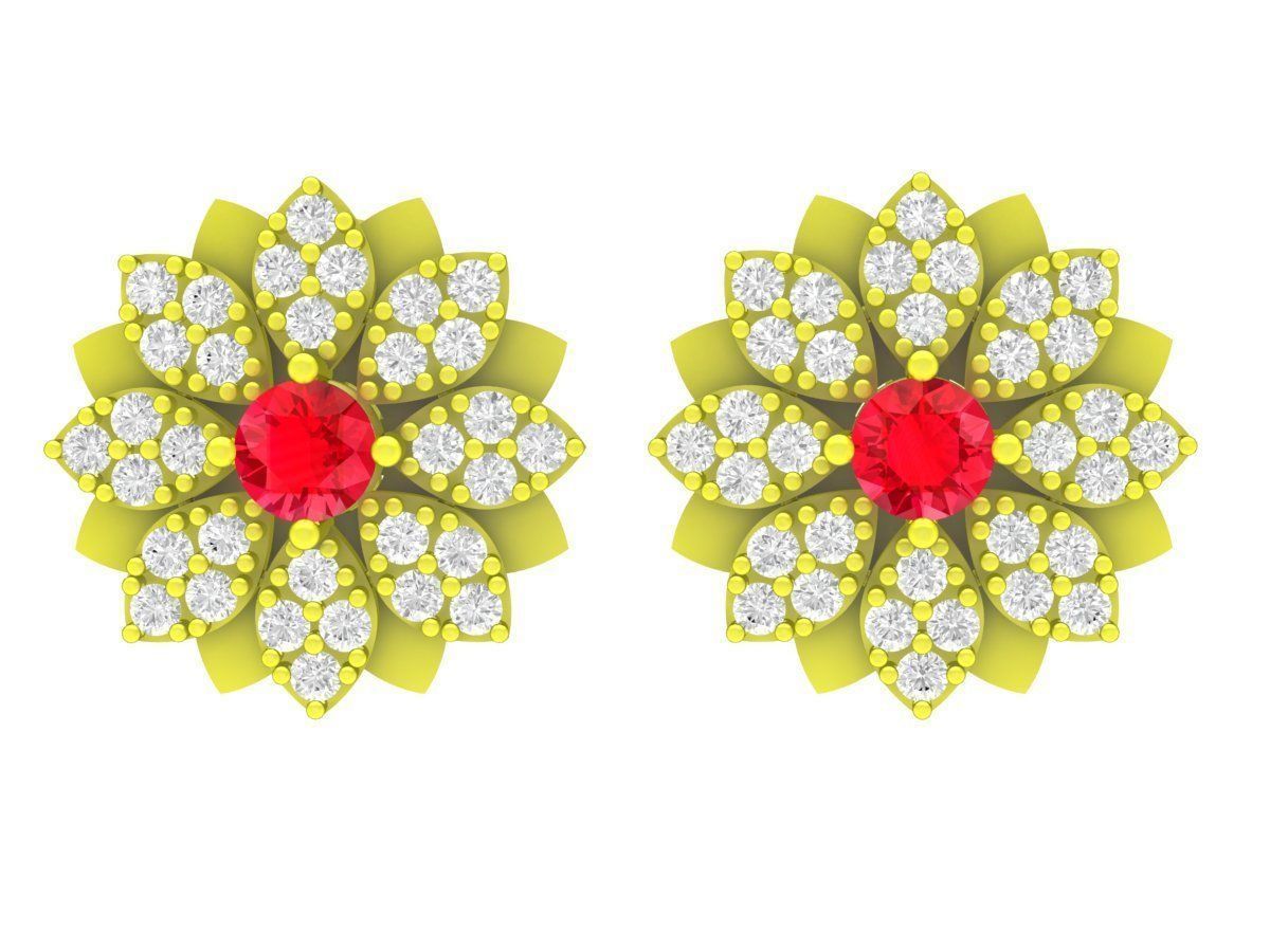 Luxury Floral Cluster Gemstone Earrings for Women 5928 3D print model