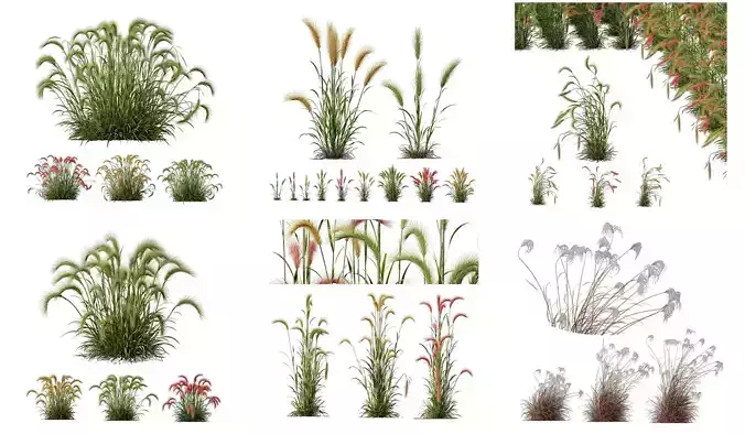  6 Different SETS of Grass Bush SET VOL19 3D Model Collection