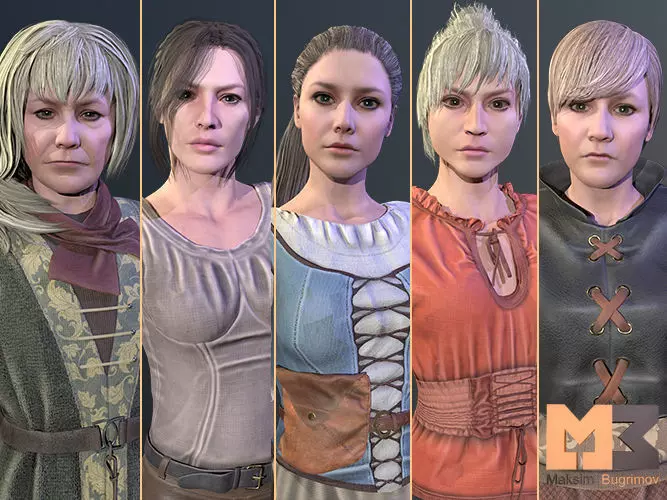 NPC Characters Female Pack Low-poly 3D model_0
