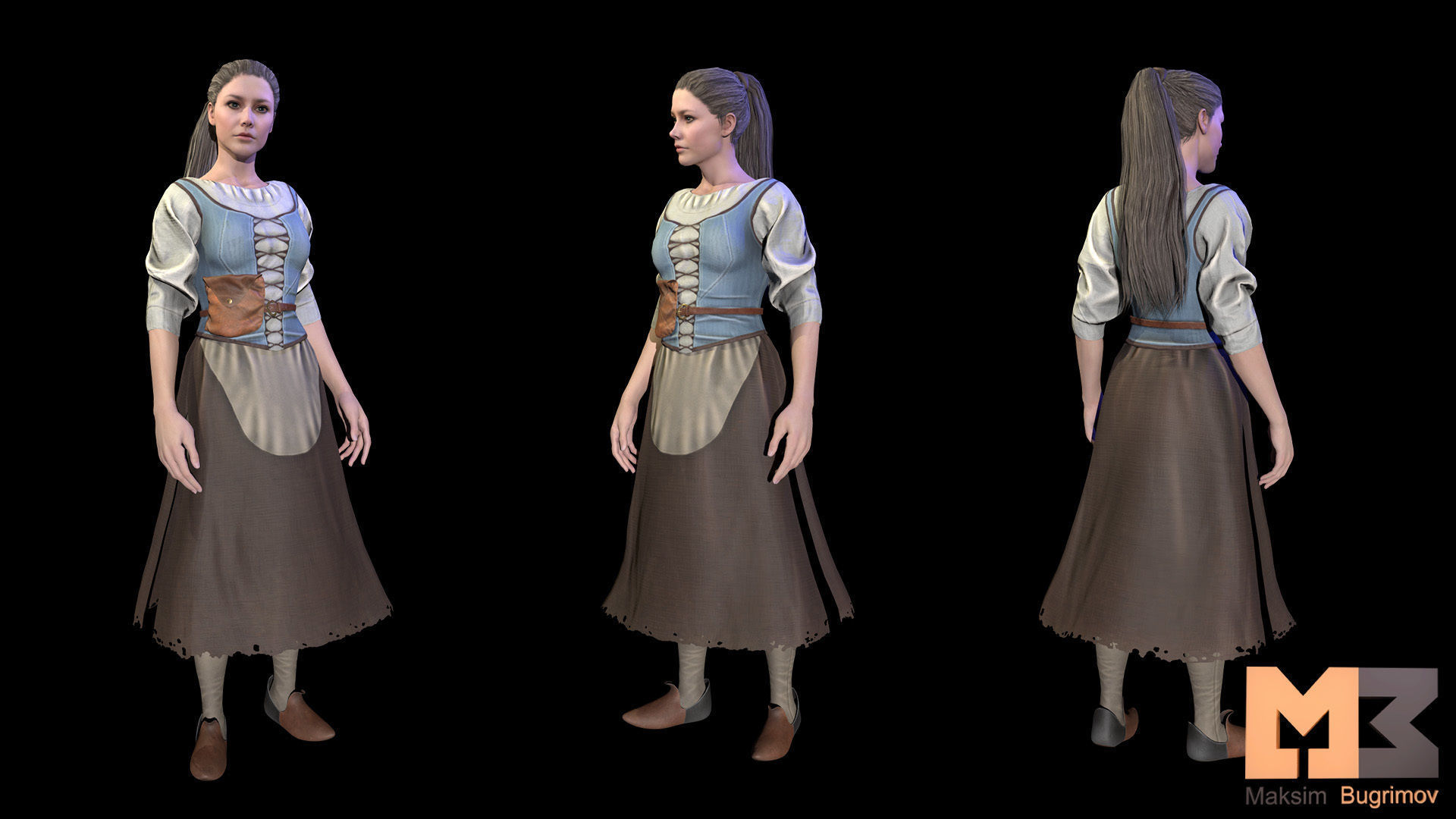 NPC Characters Female Pack Low-poly 3D model_4
