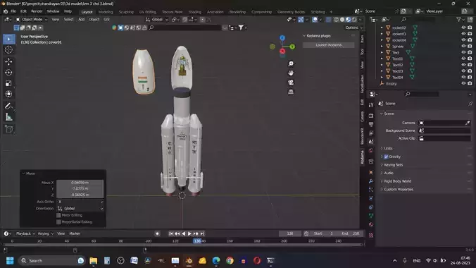 ISRO LVM 3 ROCKET ALONG WITH CHANDRAYAAN 3 MODULES Low-poly 3D model