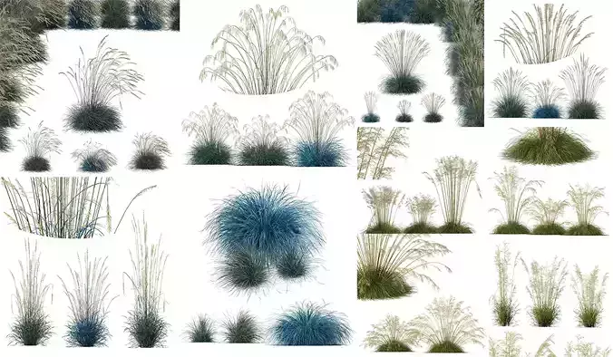 10 Different SETS of Grass Bush SET VOL21 3D Model Collection