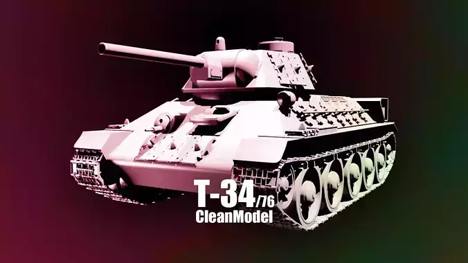 T-34-76 - Soviet Medium Tank - Type 1942 - Clean model Low-poly 3D model