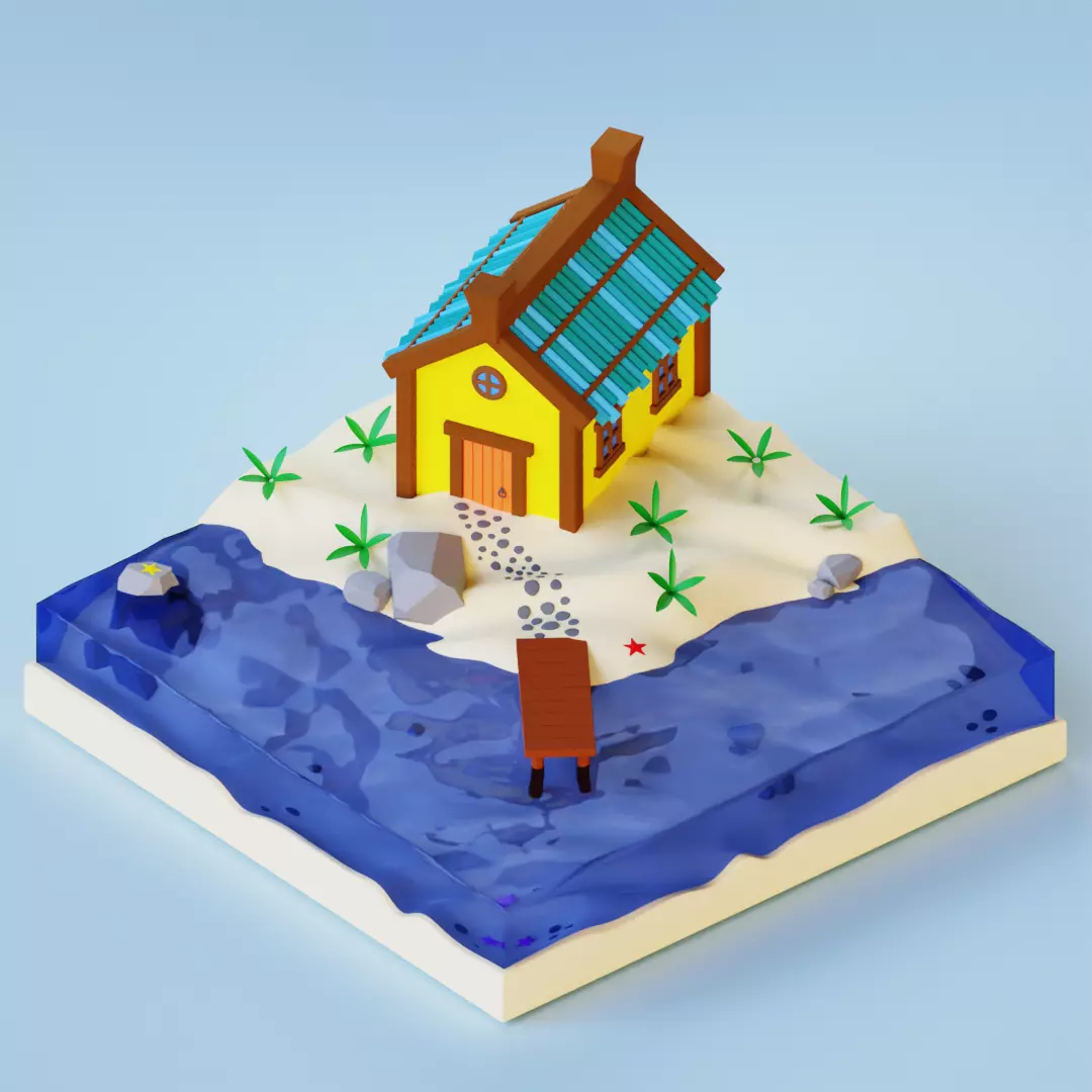 A house by the sea Low-poly 3D model_0