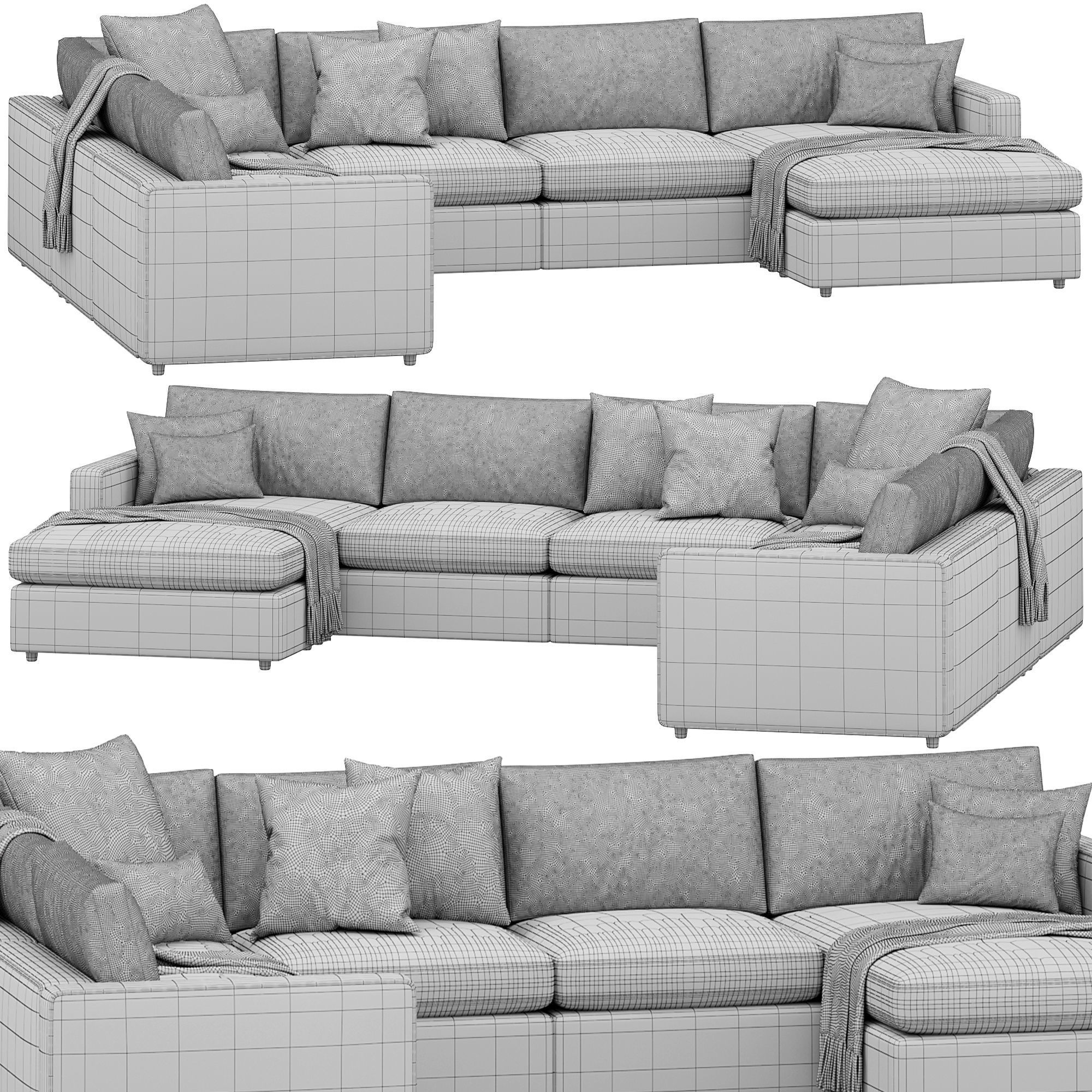 Filmore Three Piece Sectional sofa by arhaus 3D model_2