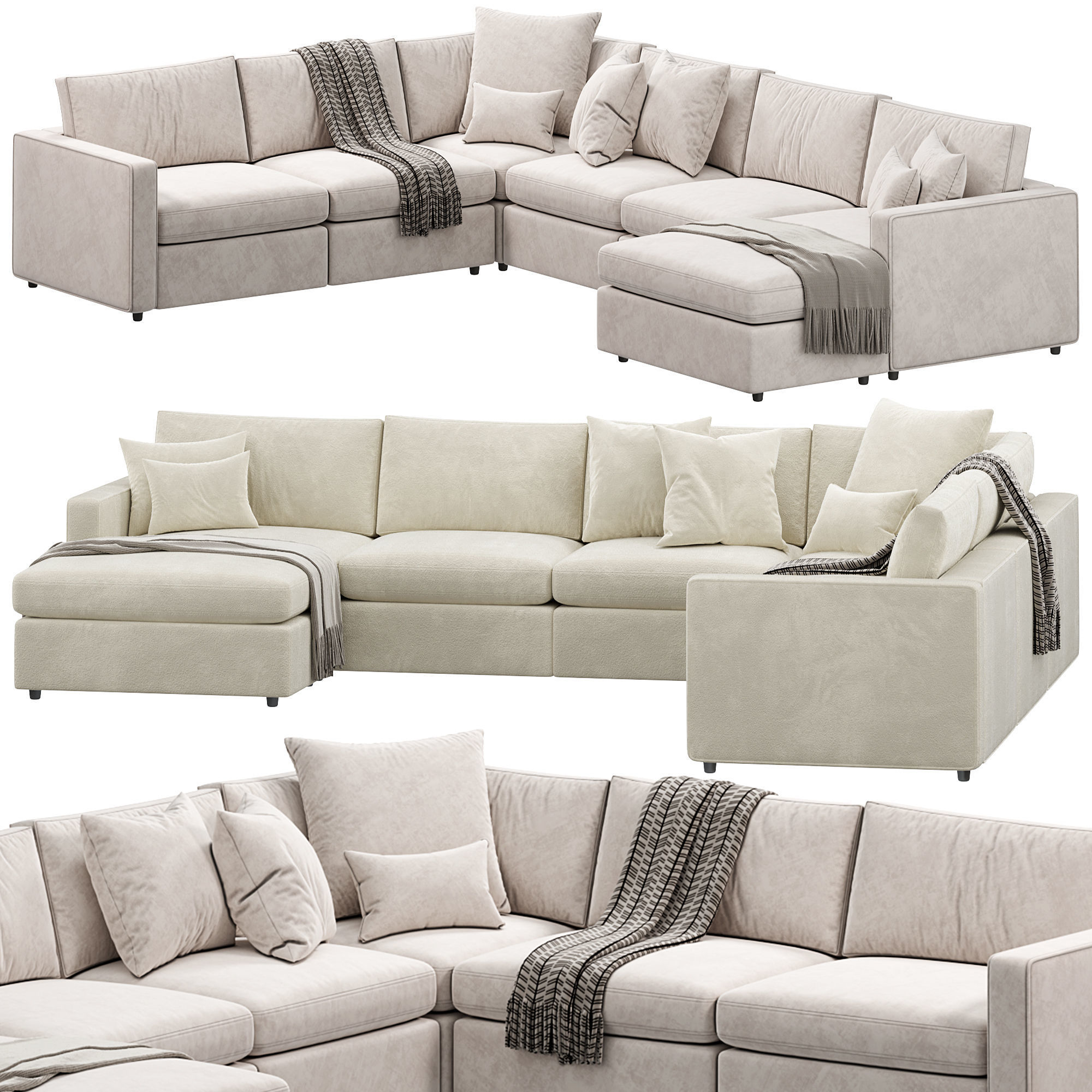 Filmore Three Piece Sectional sofa by arhaus 3D model_1