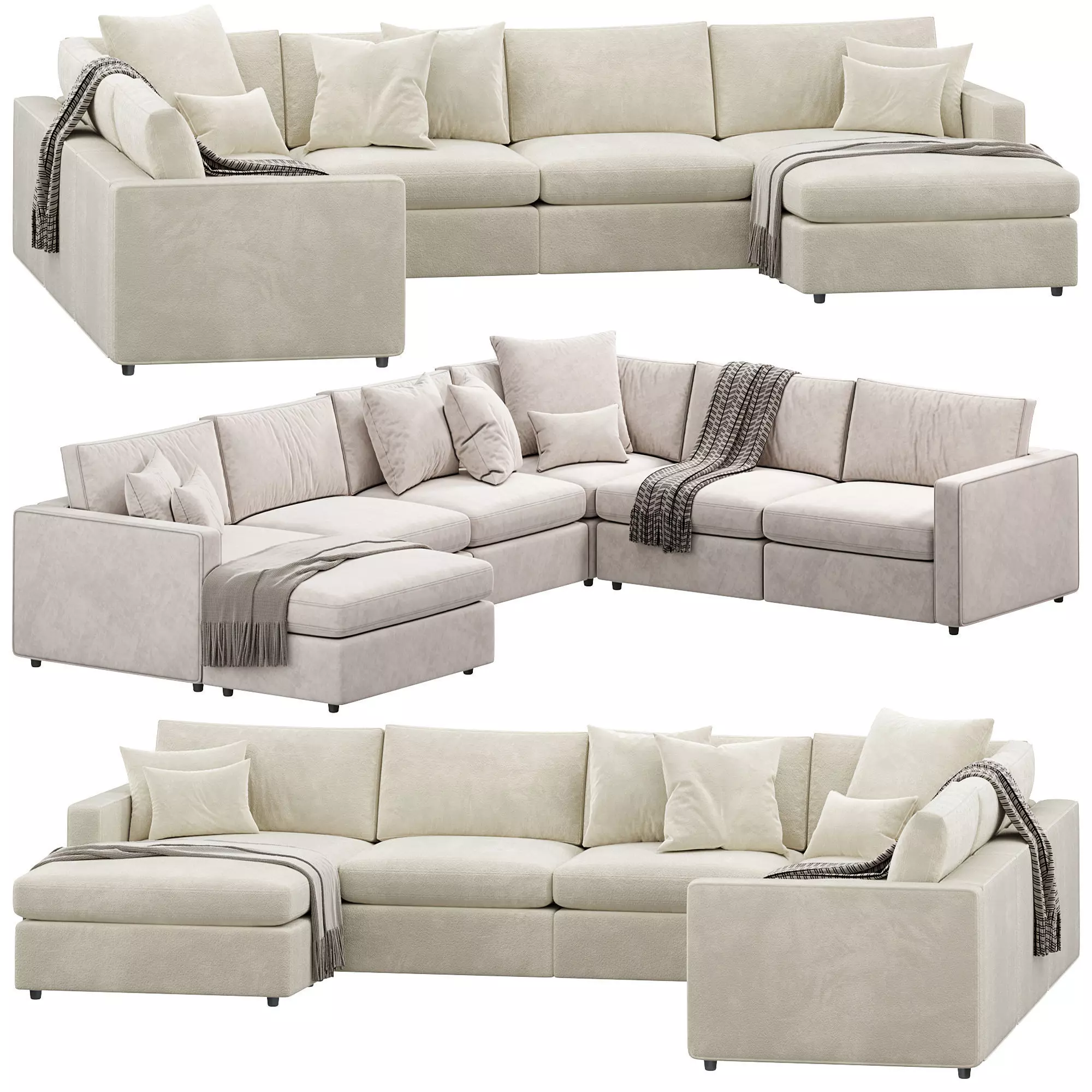 Filmore Three Piece Sectional sofa by arhaus 3D model_0