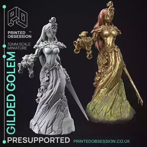 Gilded Golem -3D Printable TTRPG - PRESUPPORTED - 32mm Scale 