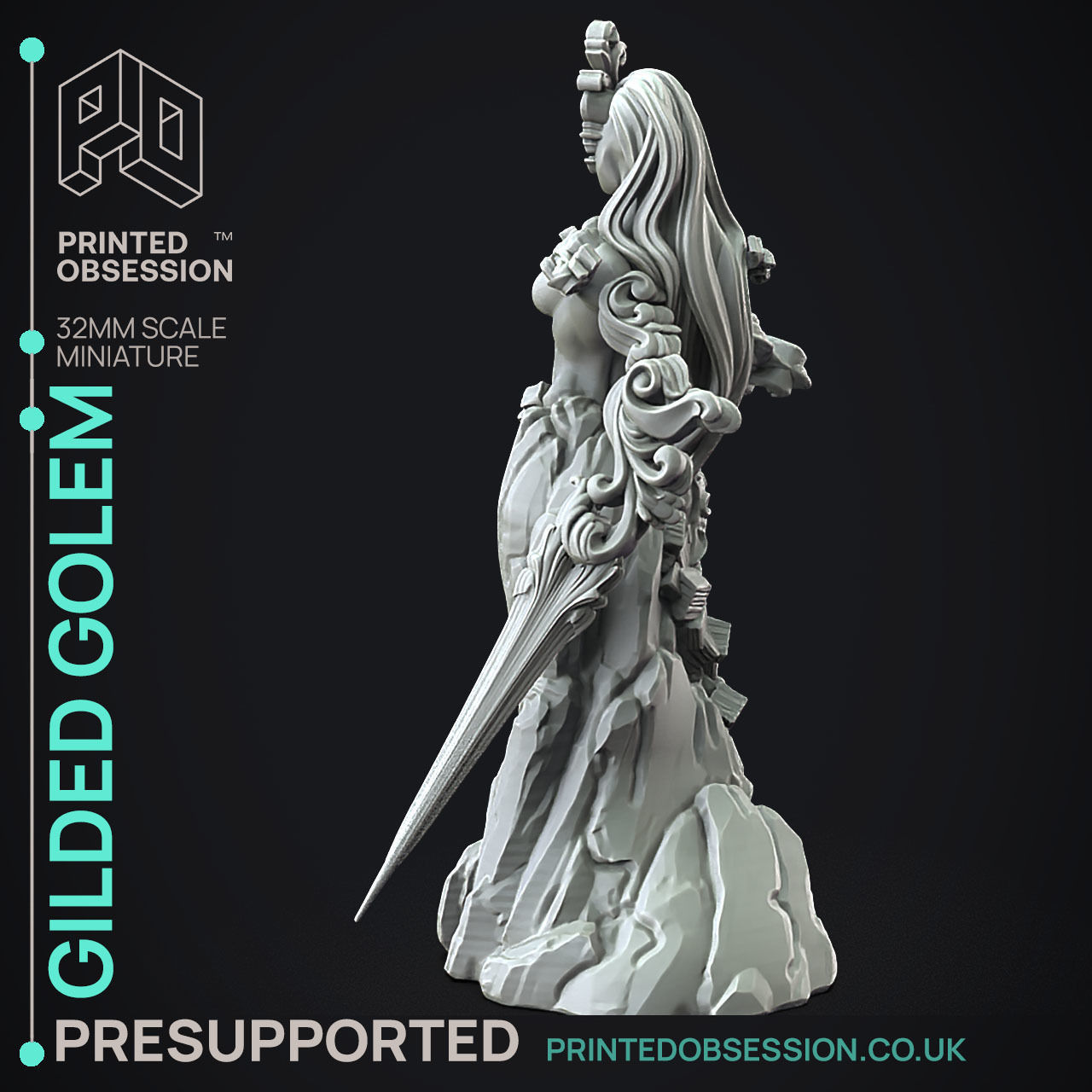 Gilded Golem -3D Printable TTRPG - PRESUPPORTED - 32mm Scale  3D print model_7