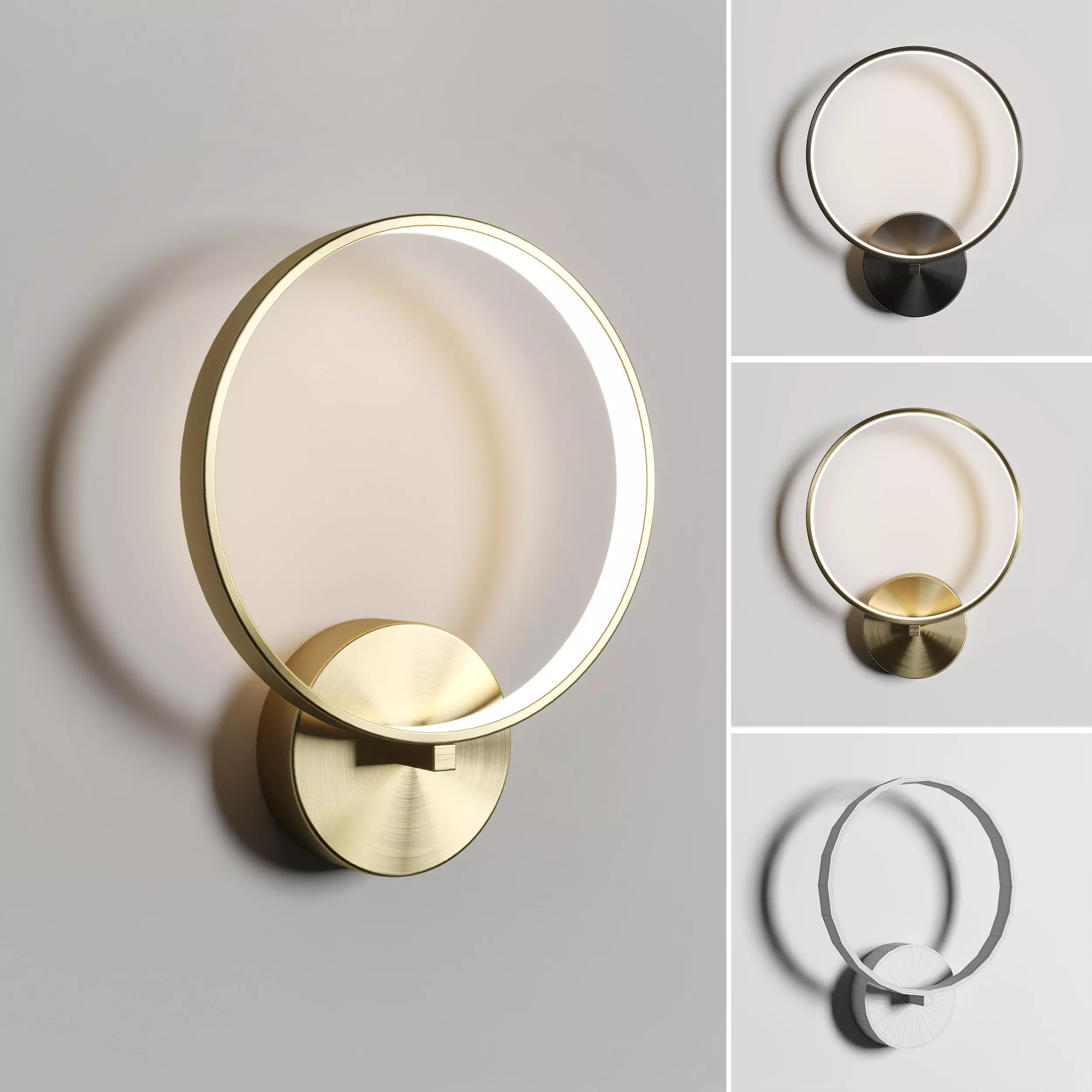 Claire - Circular Copper Wall Lamp black  gold Low-poly 3D model_0