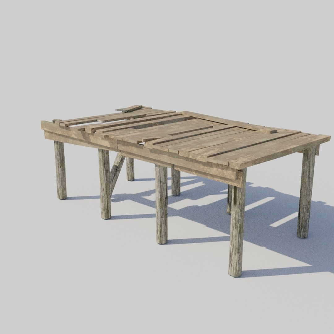 Old Broken Wooden Platform Low-poly 3D model_3
