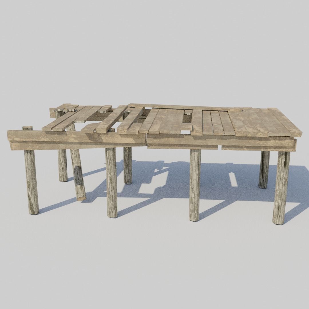 Old Broken Wooden Platform Low-poly 3D model_2