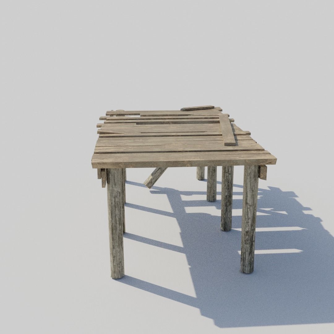 Old Broken Wooden Platform Low-poly 3D model_4