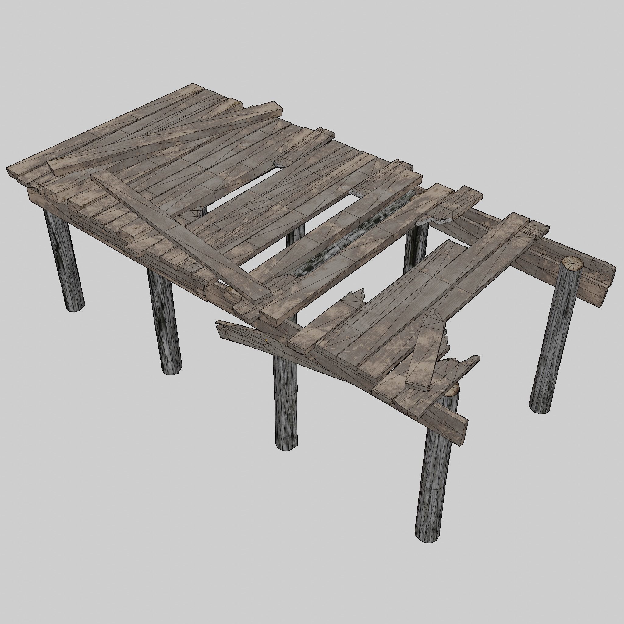 Old Broken Wooden Platform Low-poly 3D model_10