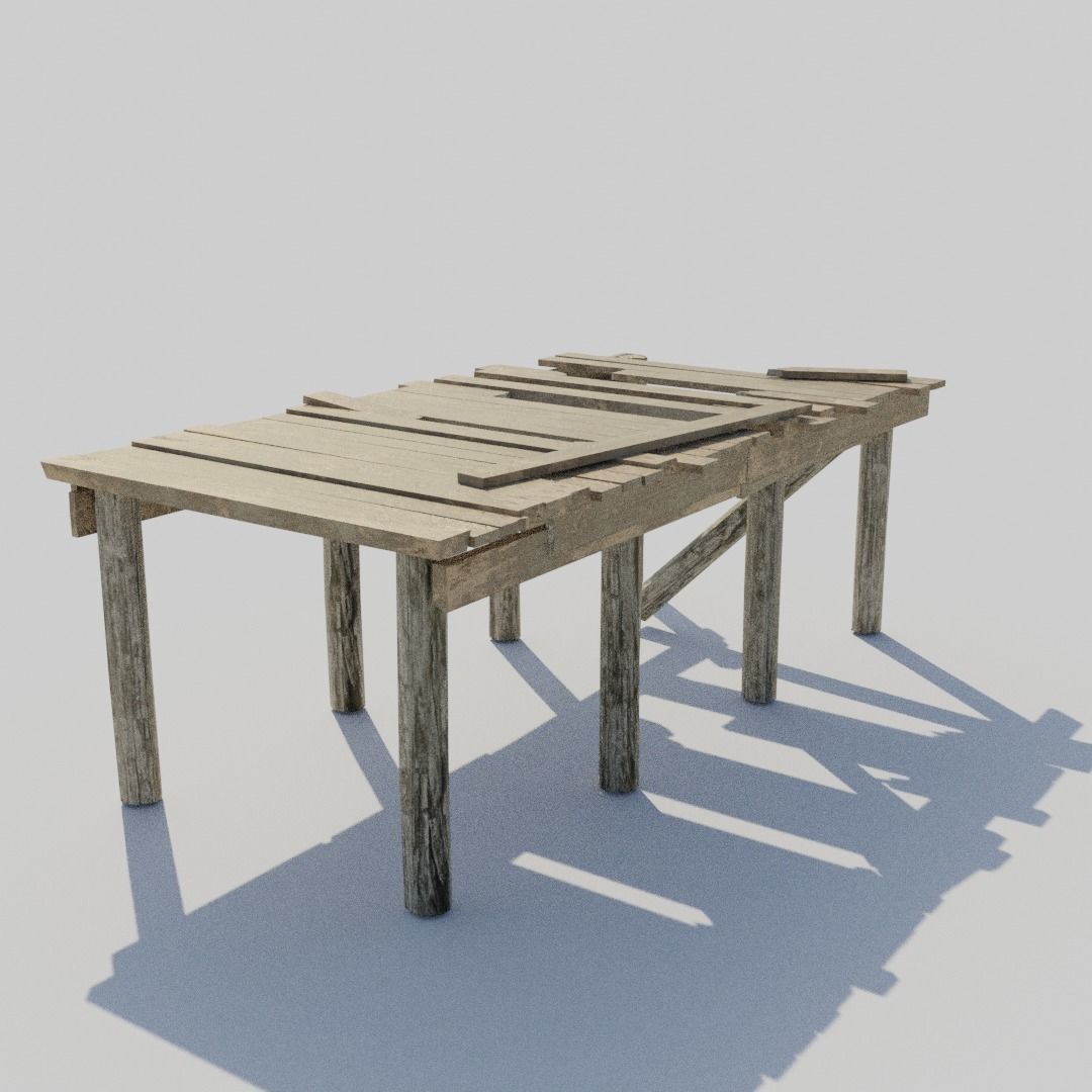 Old Broken Wooden Platform Low-poly 3D model_5