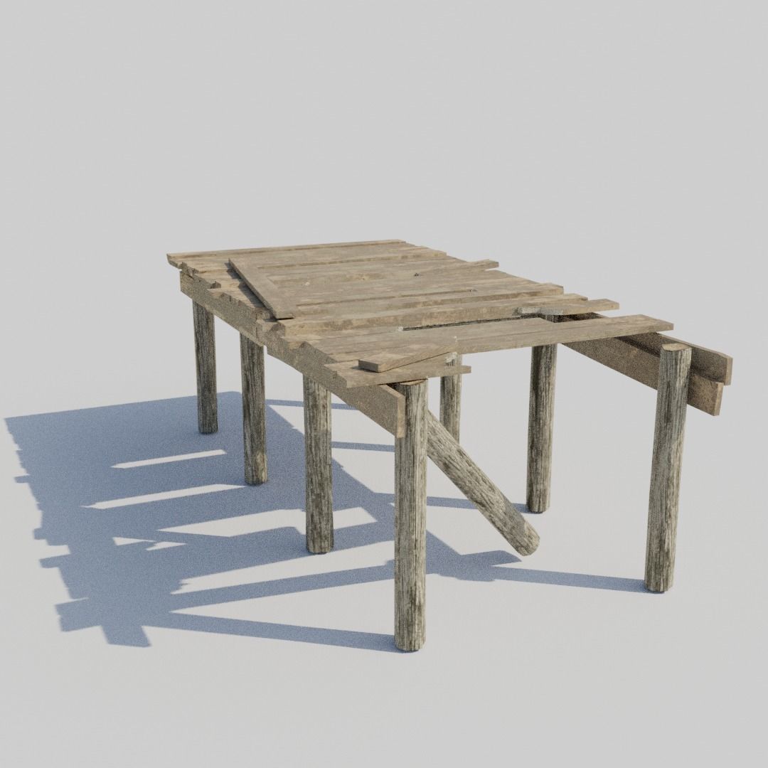 Old Broken Wooden Platform Low-poly 3D model_8