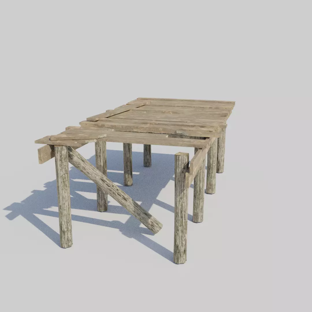Old Broken Wooden Platform Low-poly 3D model_0