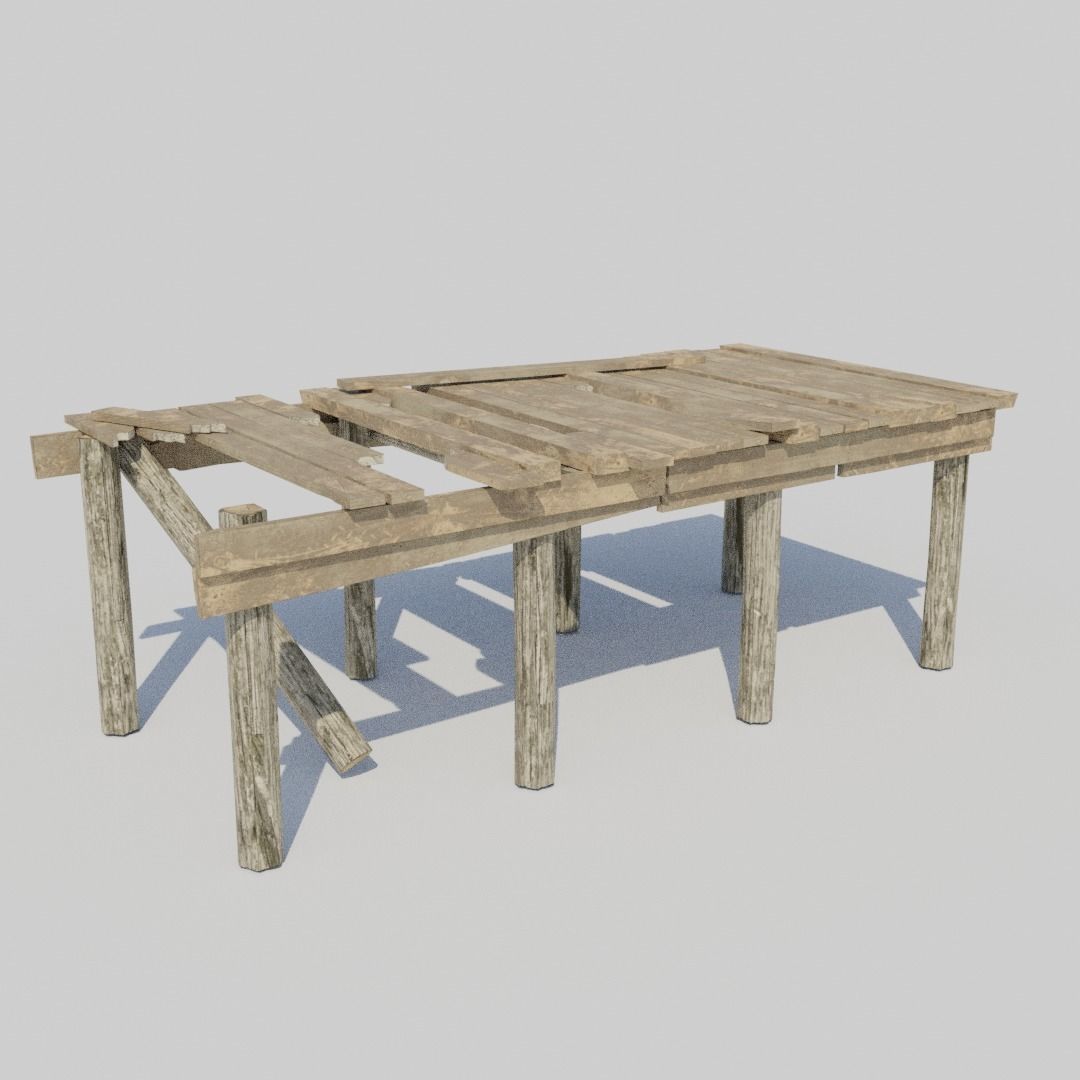 Old Broken Wooden Platform Low-poly 3D model_1