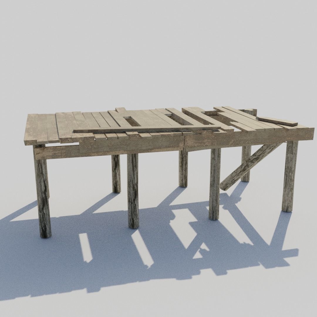 Old Broken Wooden Platform Low-poly 3D model_6