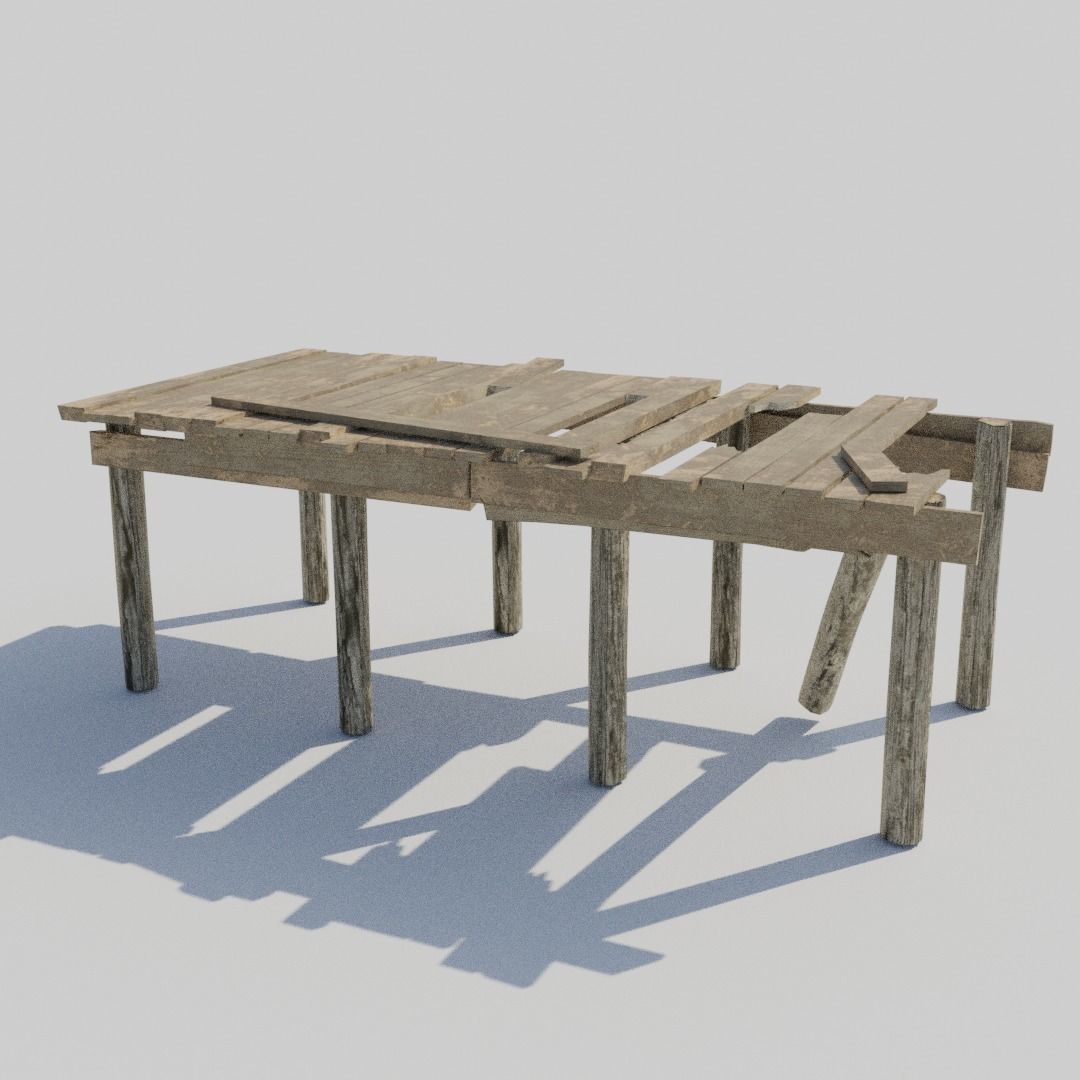 Old Broken Wooden Platform Low-poly 3D model_7