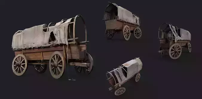Covered Wagon Model Game Ready Kitbash Textured