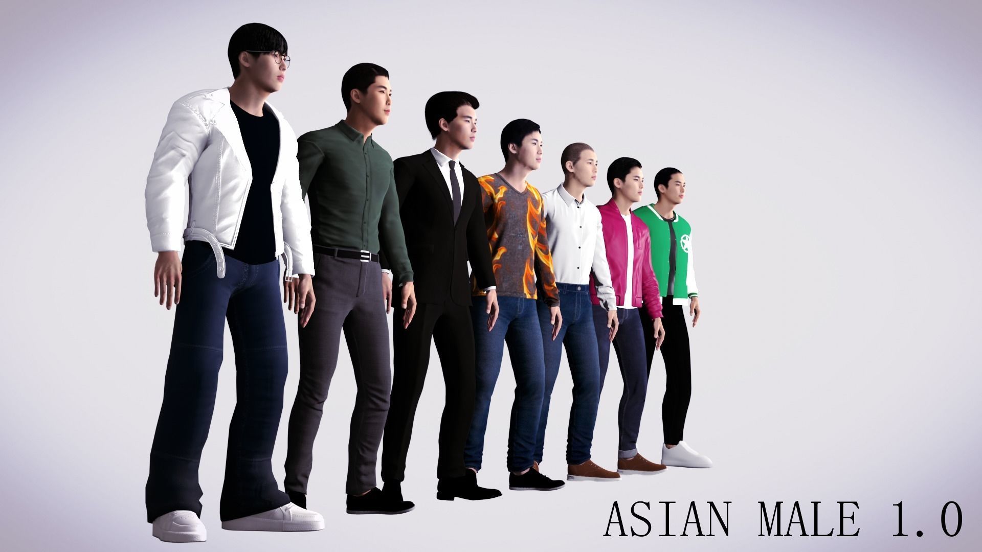 Realistic 7 Asian Male Characters Low-poly 3D model_16