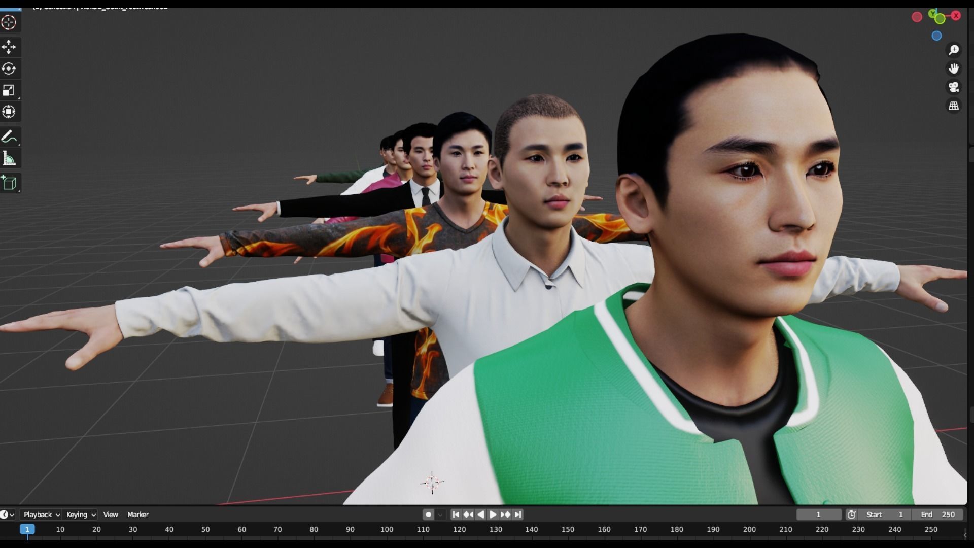 Realistic 7 Asian Male Characters Low-poly 3D model_10