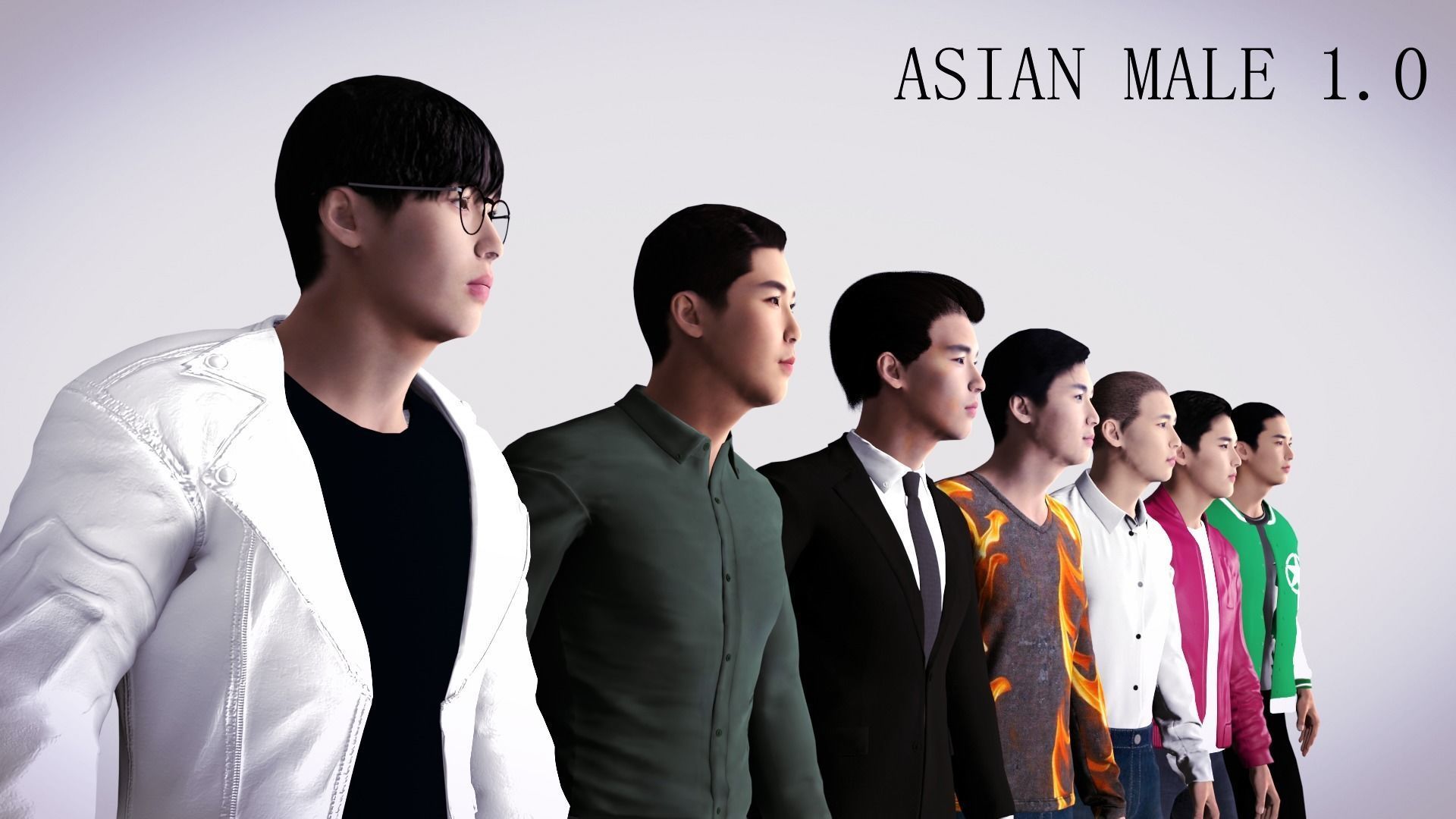 Realistic 7 Asian Male Characters Low-poly 3D model_15