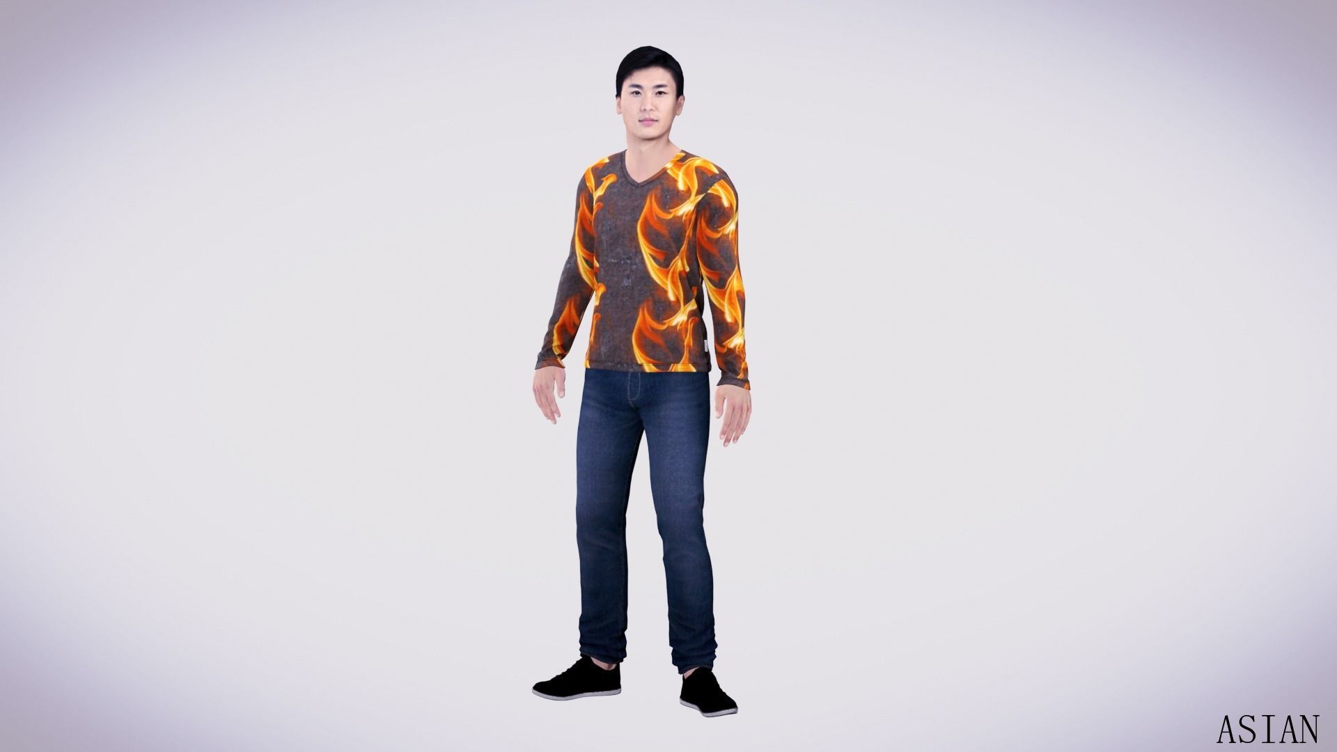 Realistic 7 Asian Male Characters Low-poly 3D model_5