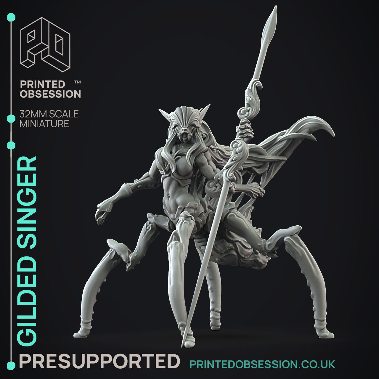 Gilded Singer - 3D Printable TTRPG - PRESUPPORTED - 32mm Scale 3D print model_3