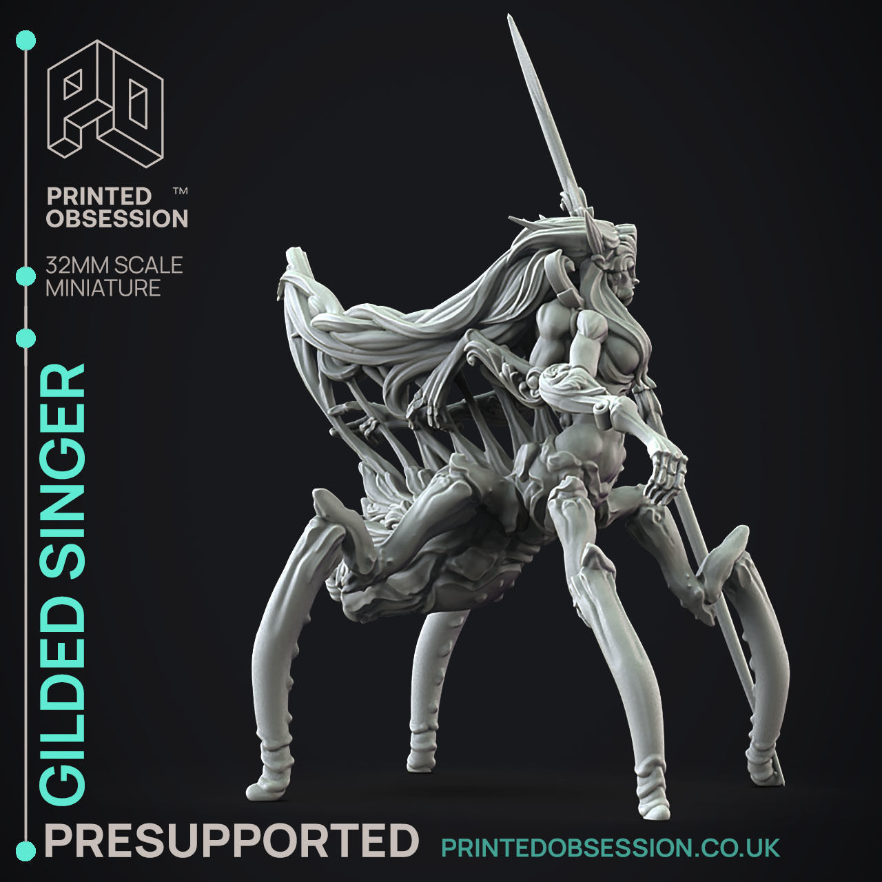 Gilded Singer - 3D Printable TTRPG - PRESUPPORTED - 32mm Scale 3D print model_6