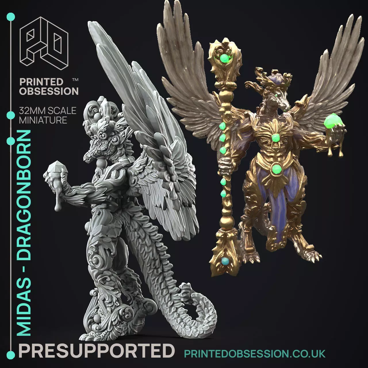 Midas Dragon - 3D Printable TTRPG - PRESUPPORTED - 32mm Scale 3D print model_0