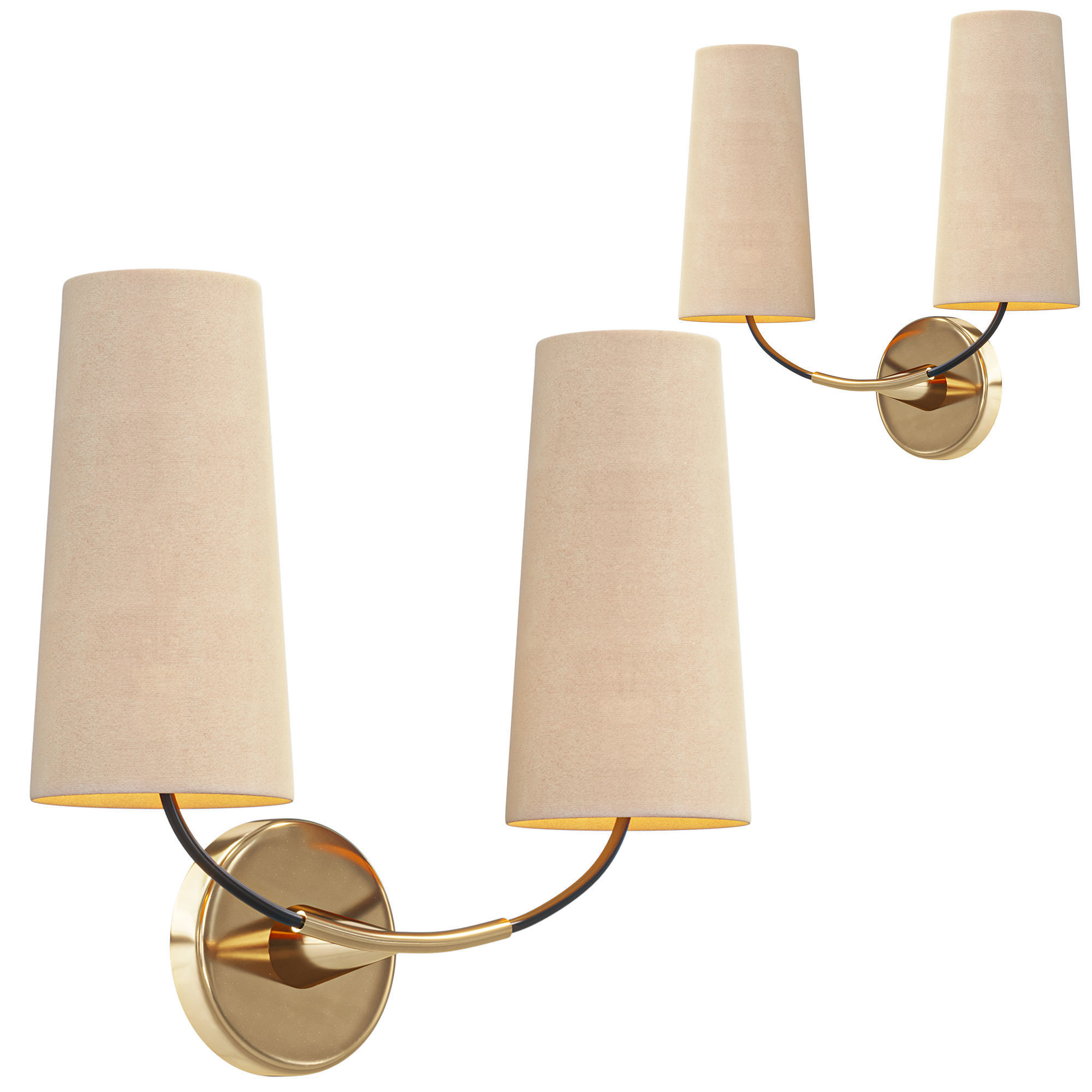  Lennon 2 Light Wall Sconce with White Shades 3D model_1