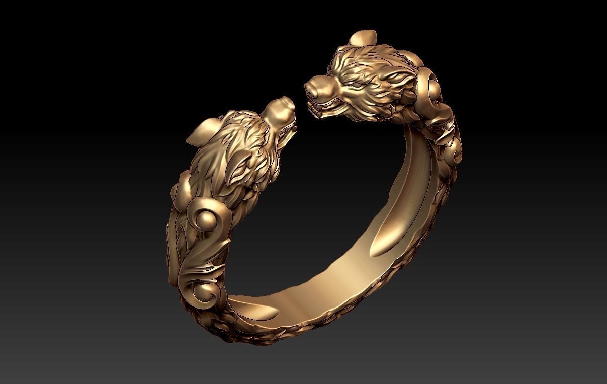 wolf animal ring 3D print model_1