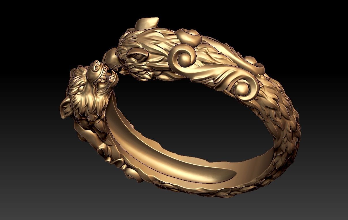 wolf animal ring 3D print model_2