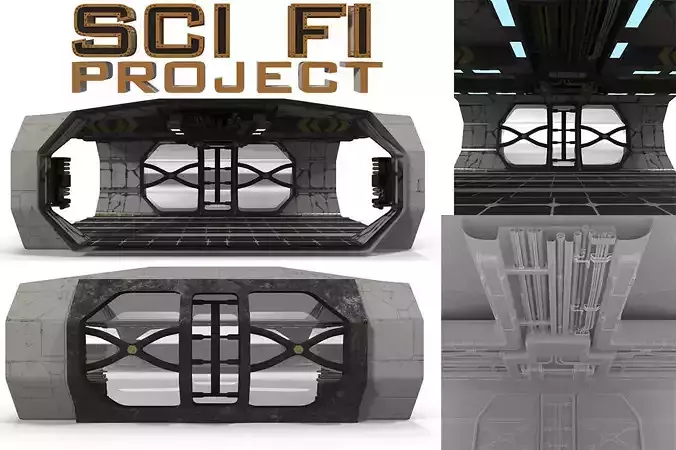 Sci Fi corridor branching Low-poly 3D model
