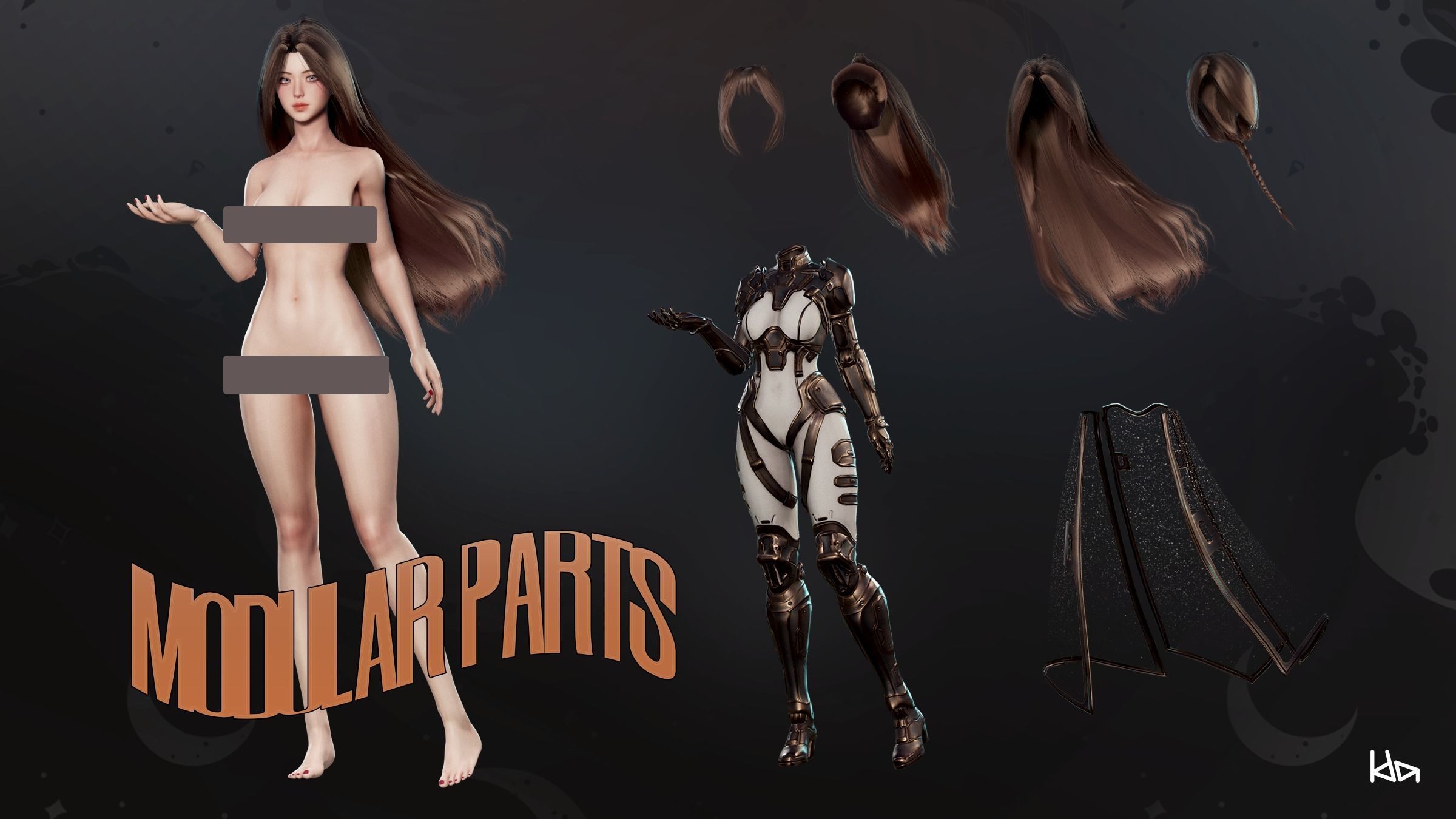 Stellar Girl Celeste - Game Ready Low-poly 3D model_8