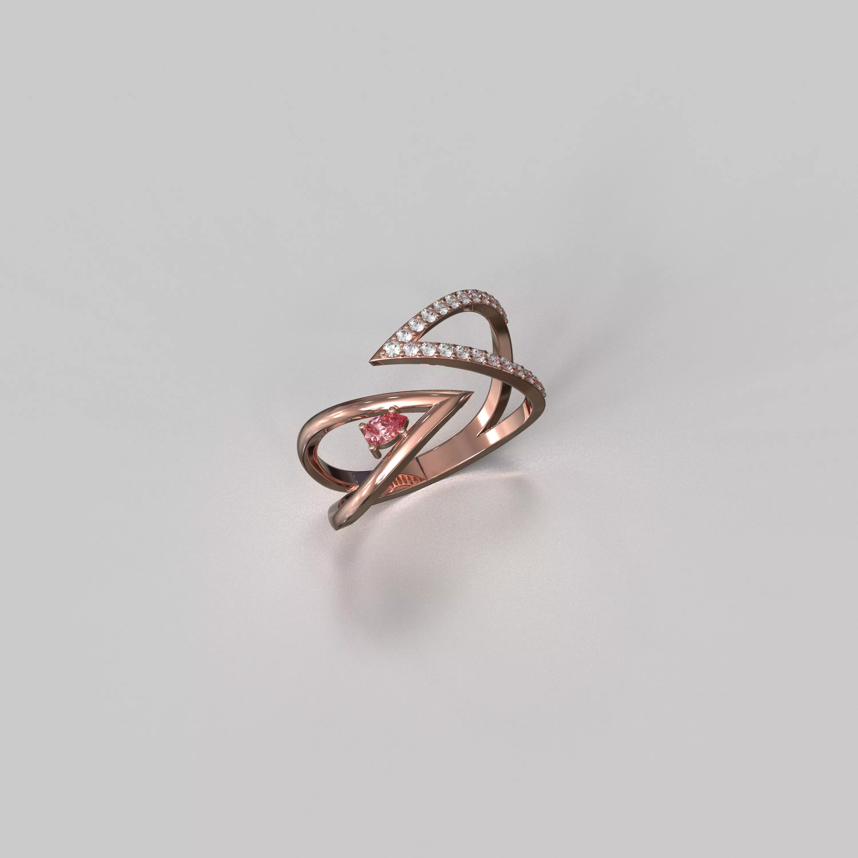 Bypass Ring - with Pear and brilliant gem stone Free 3D print model