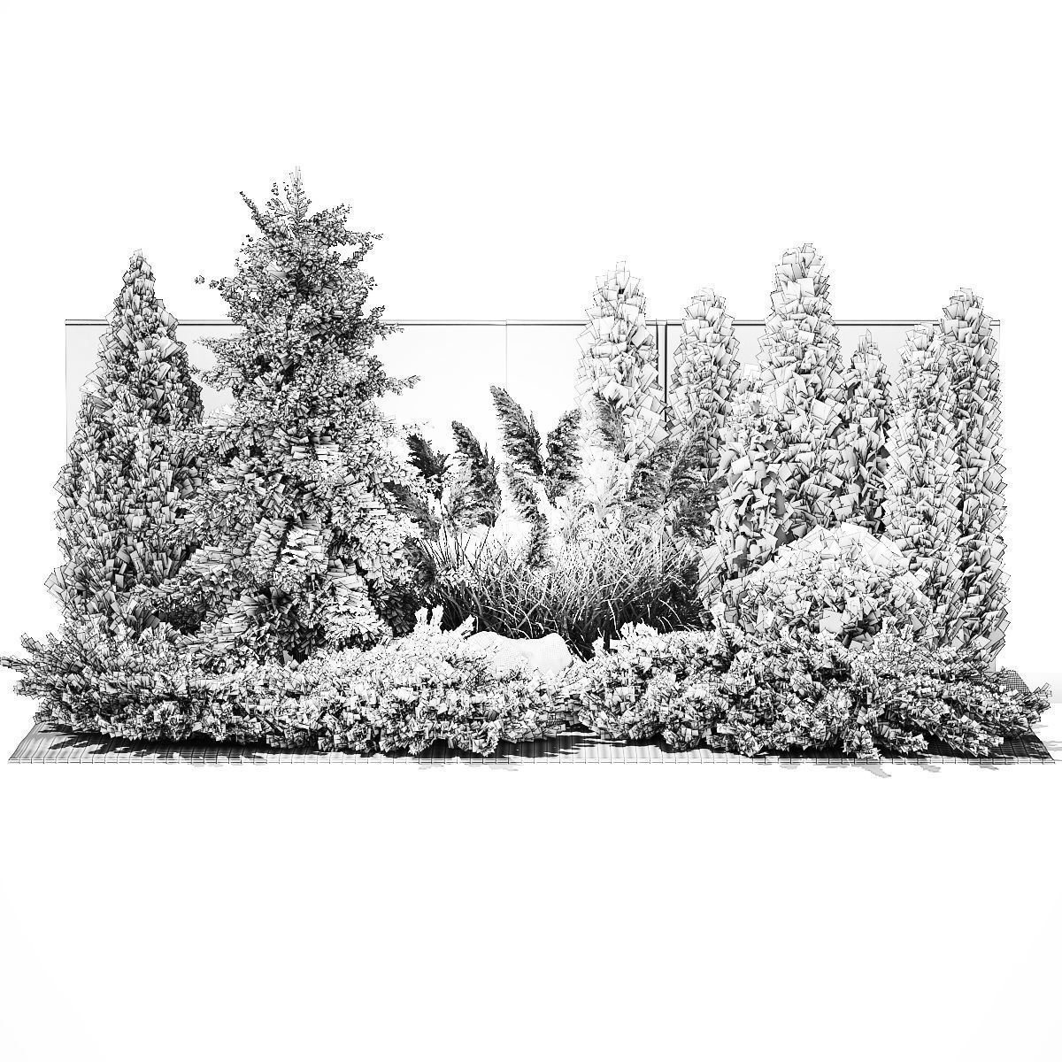 Garden with thuja cypress tree and pampas grass reed grass 1383 3D model_13