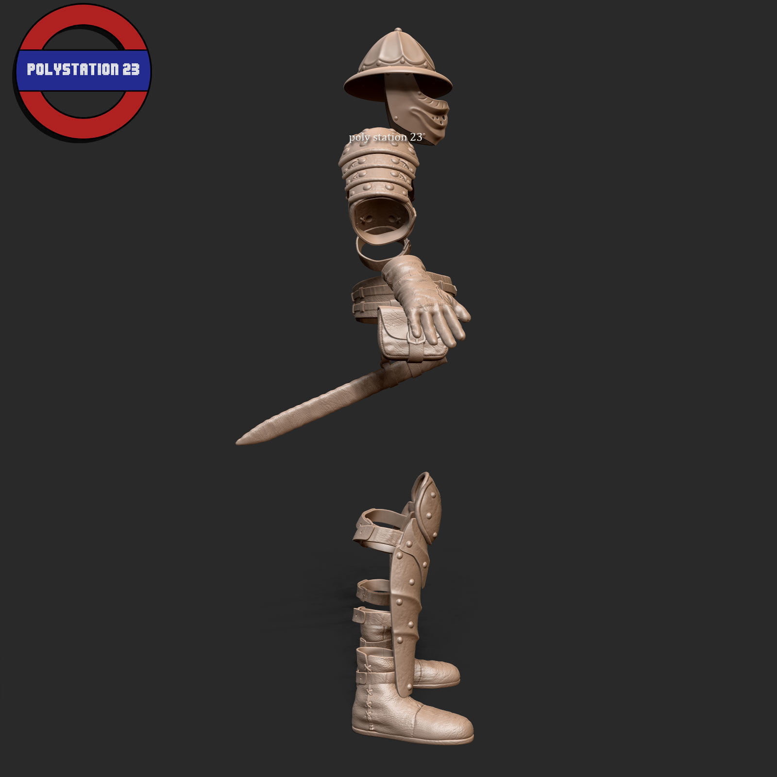 Fantasy armour ancient medieval v1 highpoly zbrush 3D model_8