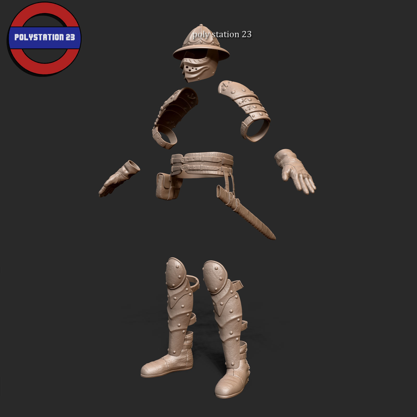 Fantasy armour ancient medieval v1 highpoly zbrush 3D model_3