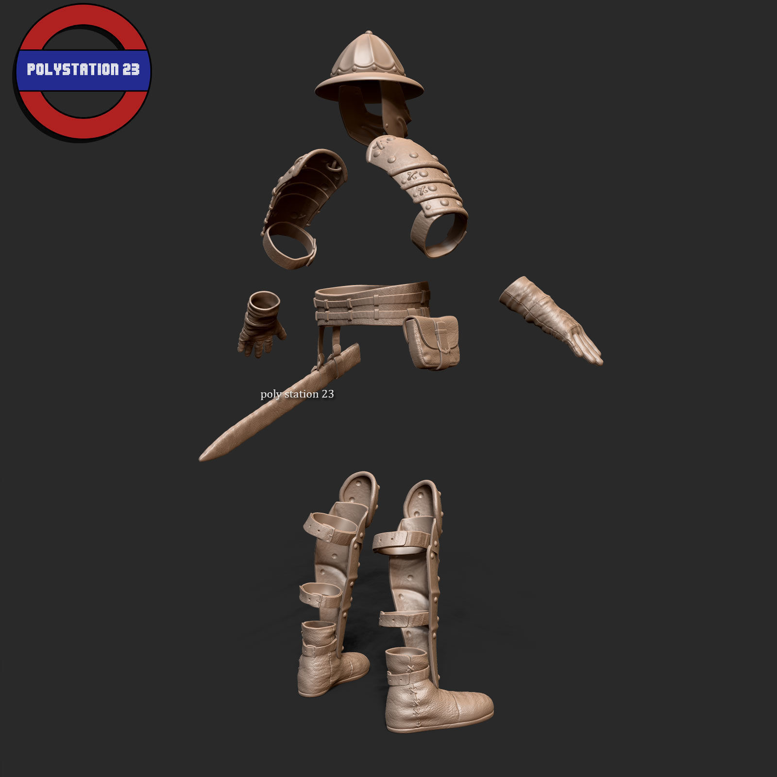 Fantasy armour ancient medieval v1 highpoly zbrush 3D model_7